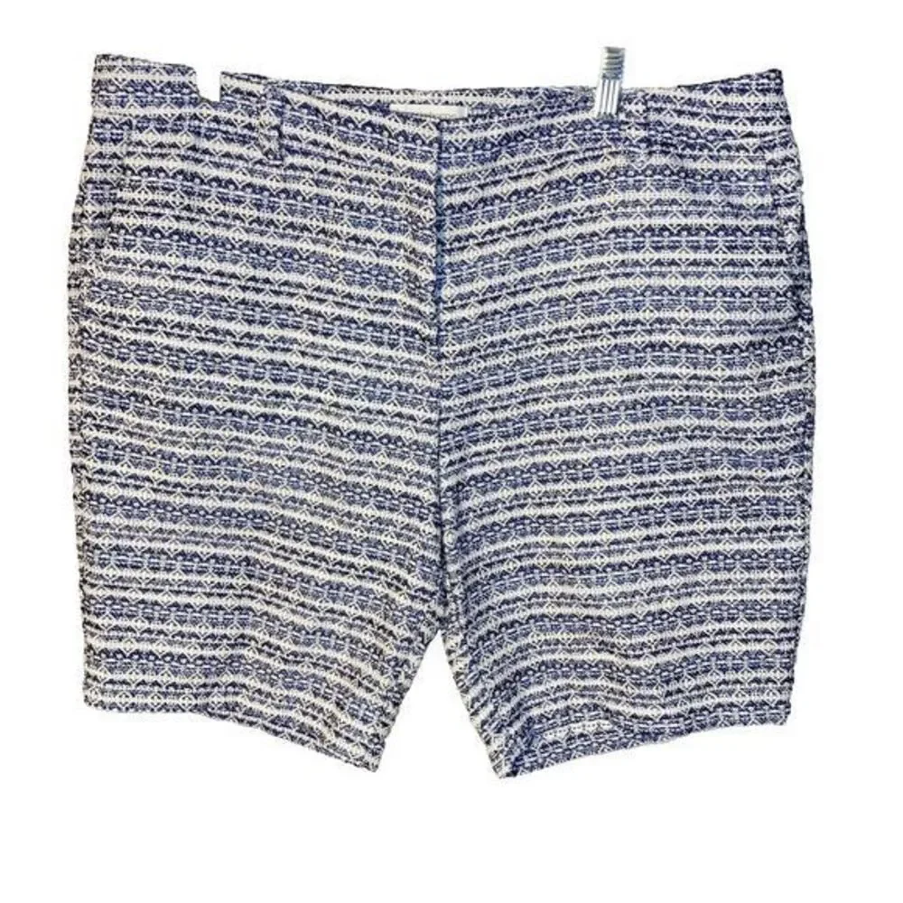 Liz Claiborne Women's 16 Jacquard Bermuda Shorts Aztec Navy Gauze Basket Weaved
